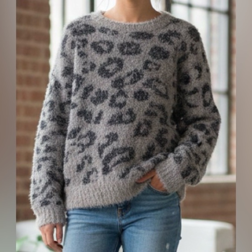 Epic Threads Gray & Black w Sparkles Fuzzy Eyelash Sweater Girls Size Large $40